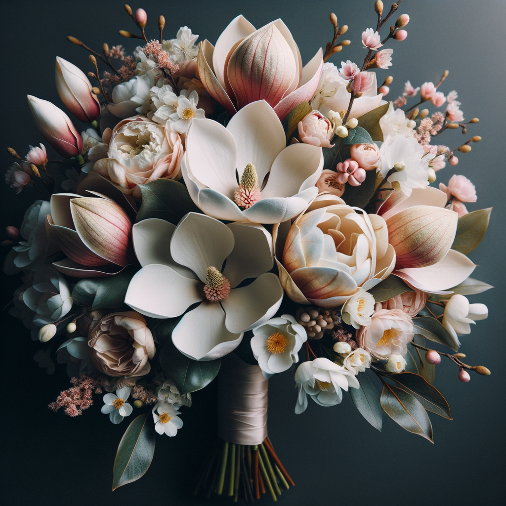 Exquisite magnolia wedding bouquet featuring ideal flowers for bouquets, demonstrating best flowers to pair with magnolias for stunning magnolia flower arrangements.