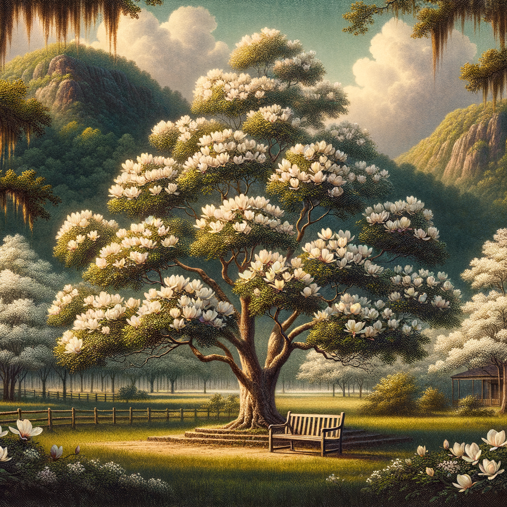Vintage Louisiana landscape highlighting the historical significance and cultural importance of blooming Magnolia trees, embodying Louisiana's Magnolia love and its role in Louisiana Magnolia history.