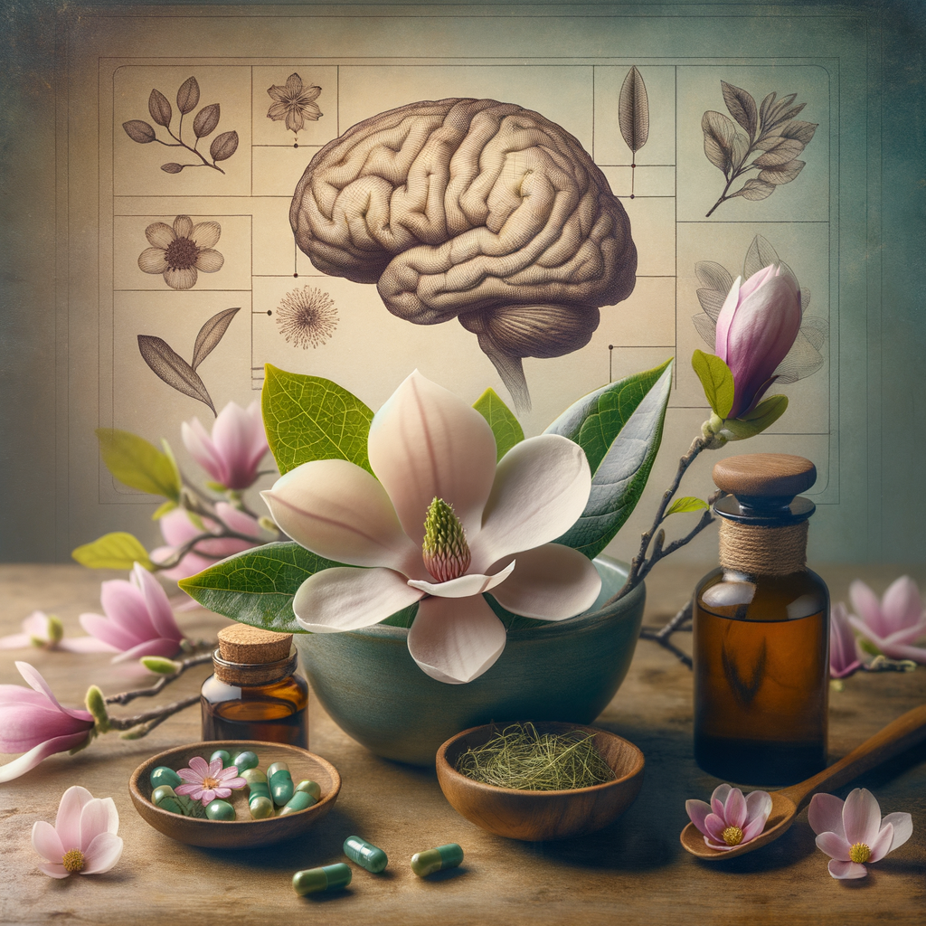 Magnolia herbal remedies and traditional mental wellness treatments, showcasing magnolia's medicinal properties for mental health in traditional medicine