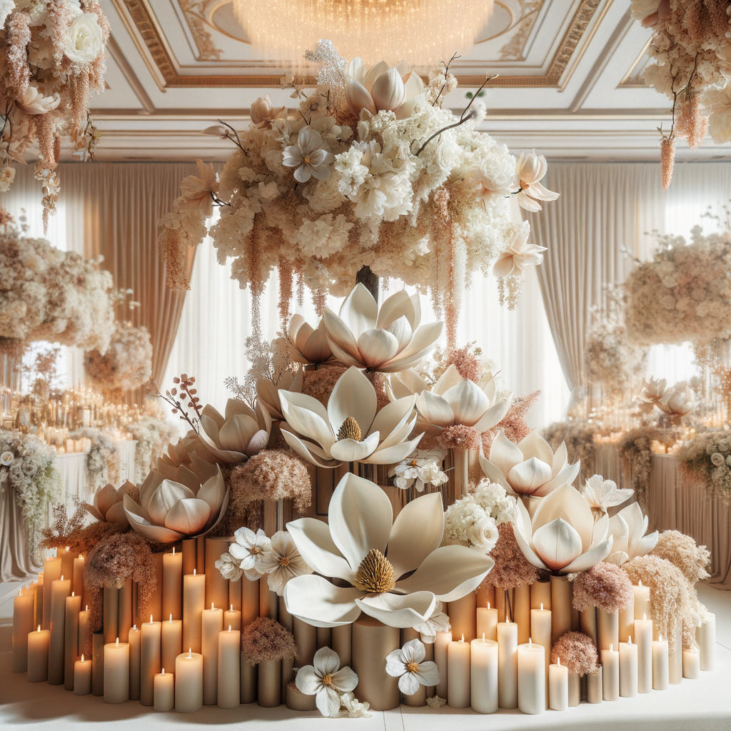 Elegant magnolia wedding decor showcasing the symbolism and significance of magnolia flowers in wedding ceremonies and events, highlighting magnolia flower meaning and arrangements.